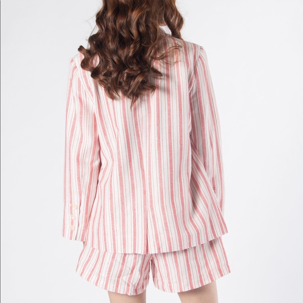 Red Stripes Linen Blend Blazer And Shorts Set - Picture 3 of 3